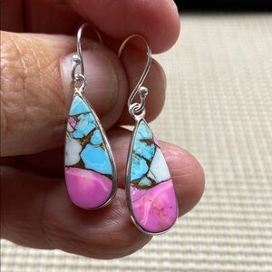 COTTON CANDY DAHLIA TURQUOISE DANGLES EARRING IN SOLID STERLING SILVER 925